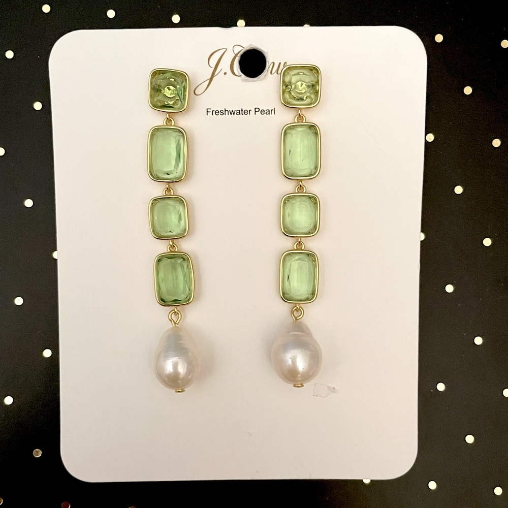 JCREW Crystal and Pearl Drop NWT OS Light Pistachio - Picture 3 of 4